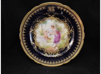 Fine Antique Hand Painted & Gilt Dresden Plate With Cherub & Woman