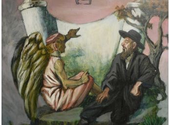 Herbert Leopold Original Oil On Canvas - Rabbi And Angel