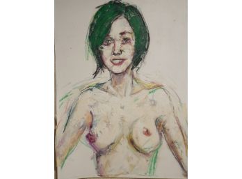20th/ 21st Century Original Painting  Of A Woman - Nude & Green Hair