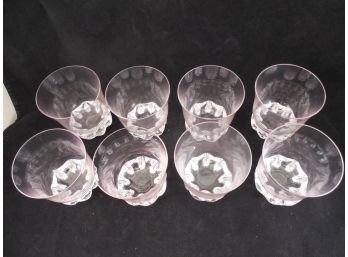 Very Fine Set Of 8 Mid Century Pale Pink Crystal Rocks Glasses