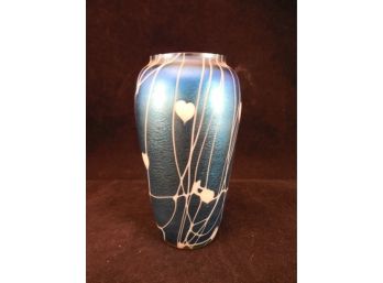 Durand Blue Iridescent Art Glass - Heart & Vine