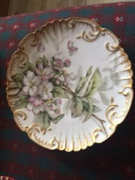 Antique Limoges France Hand Painted Cabinet Plate Flowers Gold Scalloped Edges