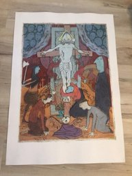 Vintage William Ashby McCloy Modernist Crucifixion Of Jesus  Collagraph