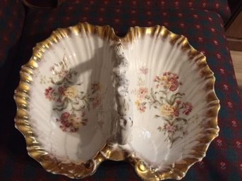 Antique Carl Tielsch German Shell Shaped Double Porcelain Bowl