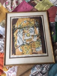 Vintage Signed Abstract Clown Lithograph