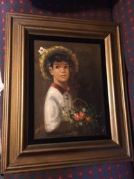 Vintage Painting Of Mexican Boy With Flowers, Signed L. Williams