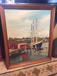 Vintage Robert Butler Boat Ship Painting Mystic CT Seaport