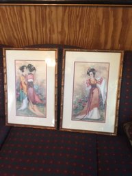 Vintage John Cheng  Hand Signed & Numbered Geishas Lithographs Set Of 2