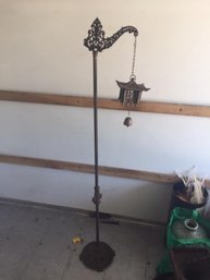 Antique Brass Pagoda Bell Hanging From Antique Ornate Arm Stand