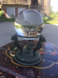 Vintage Crystal Ball On Asian Stand