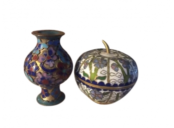 Miniature Cloisonne Vase And Trinket Box