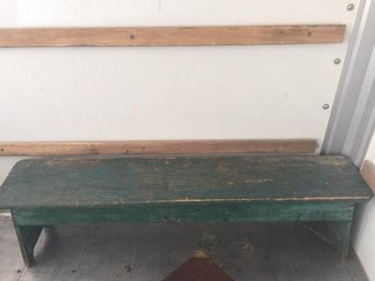 Antique Long Green Wooden Bench