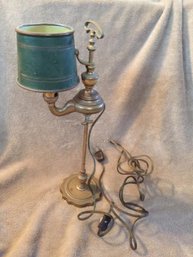 Antique Brass Lamp With Metal Shade 15' Tall