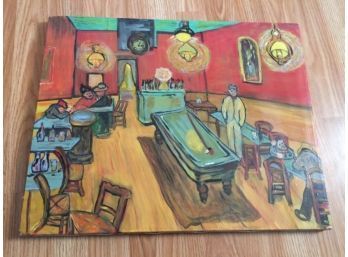 Vintage Folk Art Painting Pool Table Pub Scene Painting