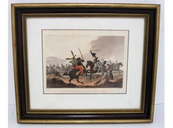 ORIGINAL 1818 HAND COLORED AQUATINT A CORPORAL OF THE 115TH DRAGOONS KILLING A FRENCH COLONEL
