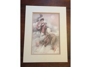 JOHN CHENG ASIAN LITHO OF GIRL AND DRAGON SIGNED AND NUMBERED
