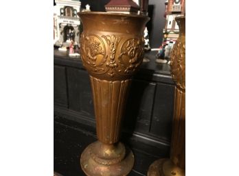 Antique JB Jennings Brothers Art Nouveau Embossed Metal Vase