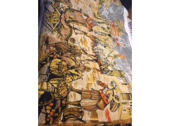 Vintage Large Fringed Tapestry Wall Hanging Rug Camel Riders Middle East /MADE IN FRANCE