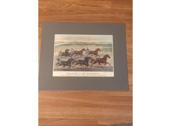 Vintage Currier & Ives Print The Brush On The Homestretch Racing