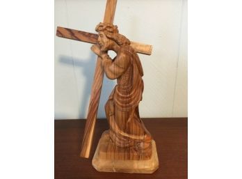 Vintage Carved Wood Jesus Carrying Cross  Olive Wood