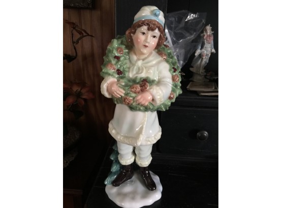 Dept 56 Large Christmas Victorian Boy Figurine With Wreath
