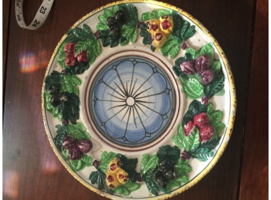 Vintage Majolica Italy Pottery Plate With Raised Fruit