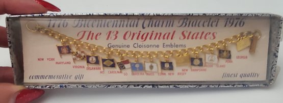 Vintage 1976 Bicentennial Cloisonne 13 Original States Commemorative Bracelet