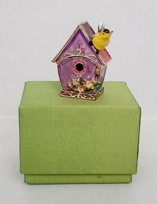Adorable Enameled Bird House Trinket Box