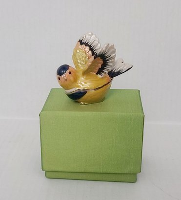 Adorable Goldfinch Bird Enameled Trinket Box