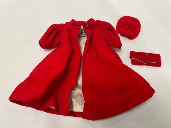 Vintage Barbie Black Label Red Flare Velvet Satin Lined Coat With Hat & Purse