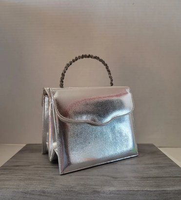 So Cool! Vintage 50s Double Sided Davids-shoes Silver Cocktail Bag With Braided Metal Handle Excellent Cond
