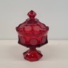 Vintage Fosteria Red American Coin Glass Covered Dish