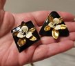 You're Gonna Luv These! Vintage MC 3D Enamel And Brass Floral Earrings