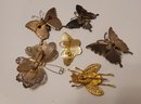 Vintage Butterfly And Insect Brooch/pin Lot Incl Damascene