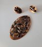 Vintage Signed Inga Hand Made Enamel On Copper Brooch And Earring Set