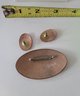 Vintage Signed Inga Hand Made Enamel On Copper Brooch And Earring Set