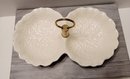 Vintage Stangl Ceramic Divided Cabbage Leaf Nut Dish Excellent Condition Brass Needs Polishing