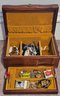 Vintage Wooden Jewelry Box And Contents