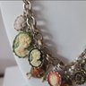 Vintage 80s-90s Signed Graziano Cameo Charm Necklace 16in 3.5in Ext