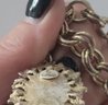 Vintage 80s-90s Signed Graziano Cameo Charm Necklace 16in 3.5in Ext