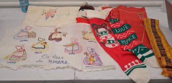 Collection Of Vintage Christmas Needlepoint, Stockings, And Placemats
