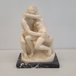 Vintage The Kiss Sculpture On Marble R. Santini Italy