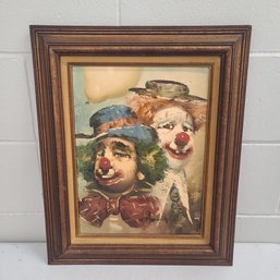 Vintage Signed Original Oil On Canvas Clown Art