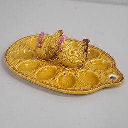 Absurdly Cute Midcentury Deviled Egg Server With Rooster Salt And Pepper