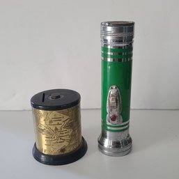 Vintage Metal New Jersey Bank And Toy Flashlight