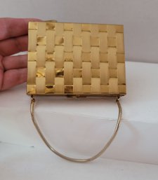 Y'all LOOK At This Gorgeous 50s Basket Weave Minaudiere Compact Purse