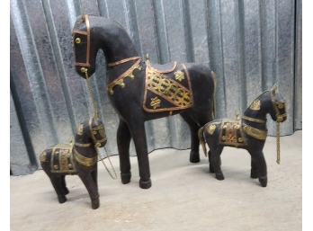 Asian Gold And Black Horse Figurines