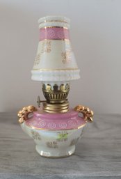So Pretty! Vintage MCM Petite Porcelain Lusterware Oil Lamp Excellent Condition