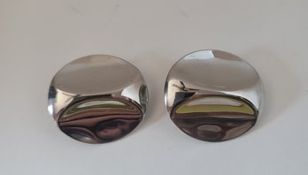 Vintage 80s Signed Louis Booth Silver Tone Modernist Clip Earrings