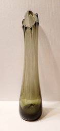 Huge Gorgeous MCM Blenko Smokey Grey Slung Glass Vase 18 1/2h Excellent Condition